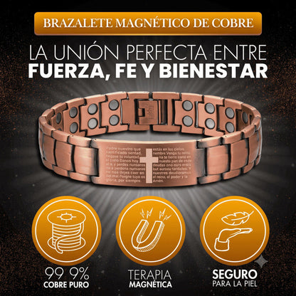 Pulsera con el "Padre Nuestro" grabado en cobre magnético